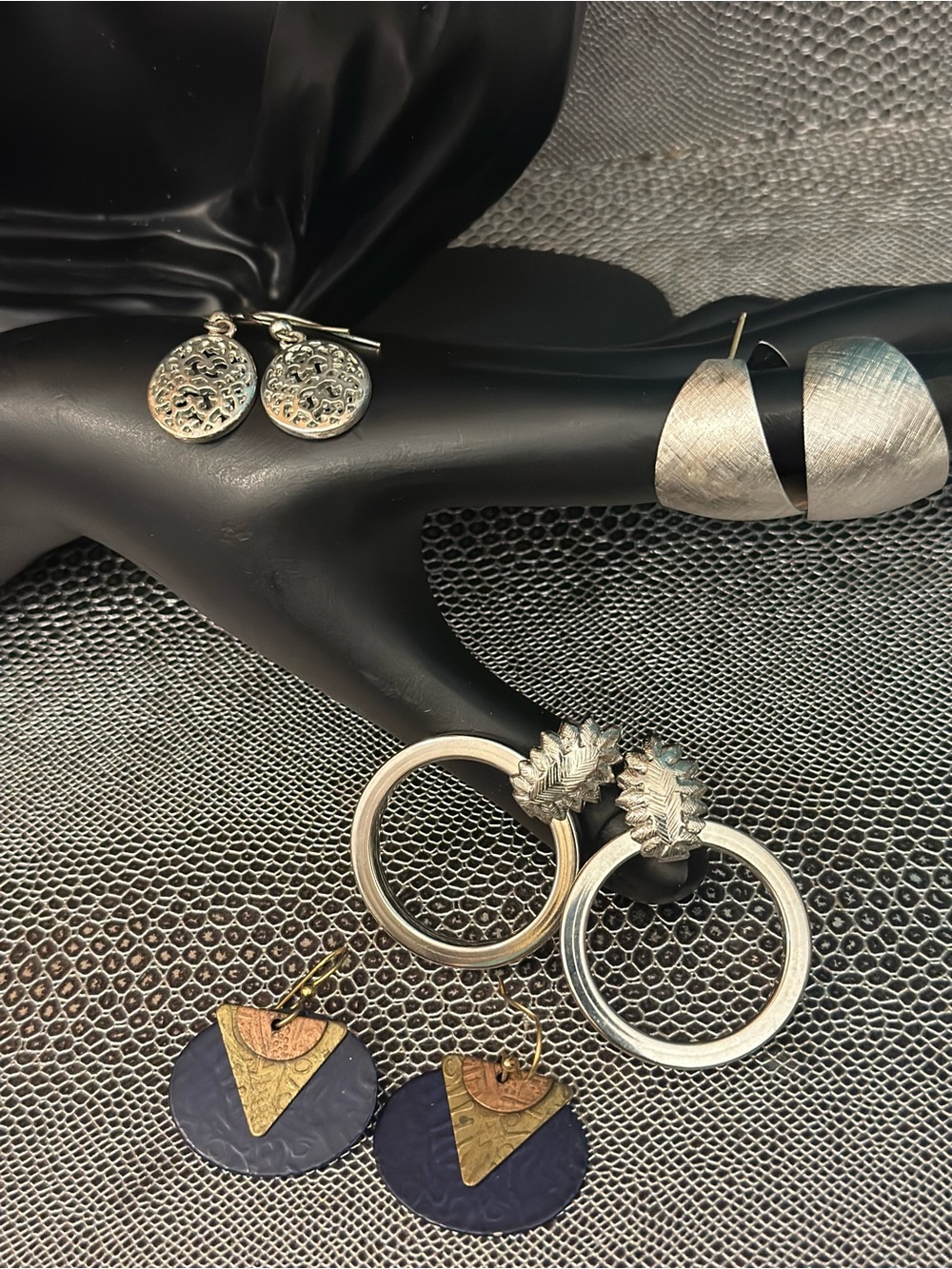 Mixed Metal Hoop and Disc Earrings - Silver and Gold Tones lot of four pair
